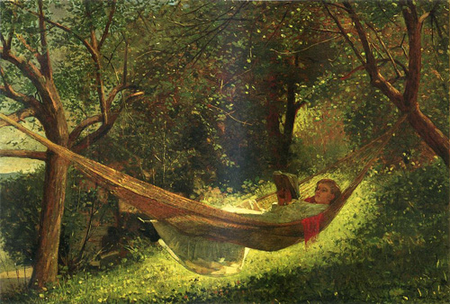 (image for) Handmade Oil painting for home canvas, oil painting framed canvas for living room Winslow Homers Paintings Girl in a Hammock - Click Image to Close